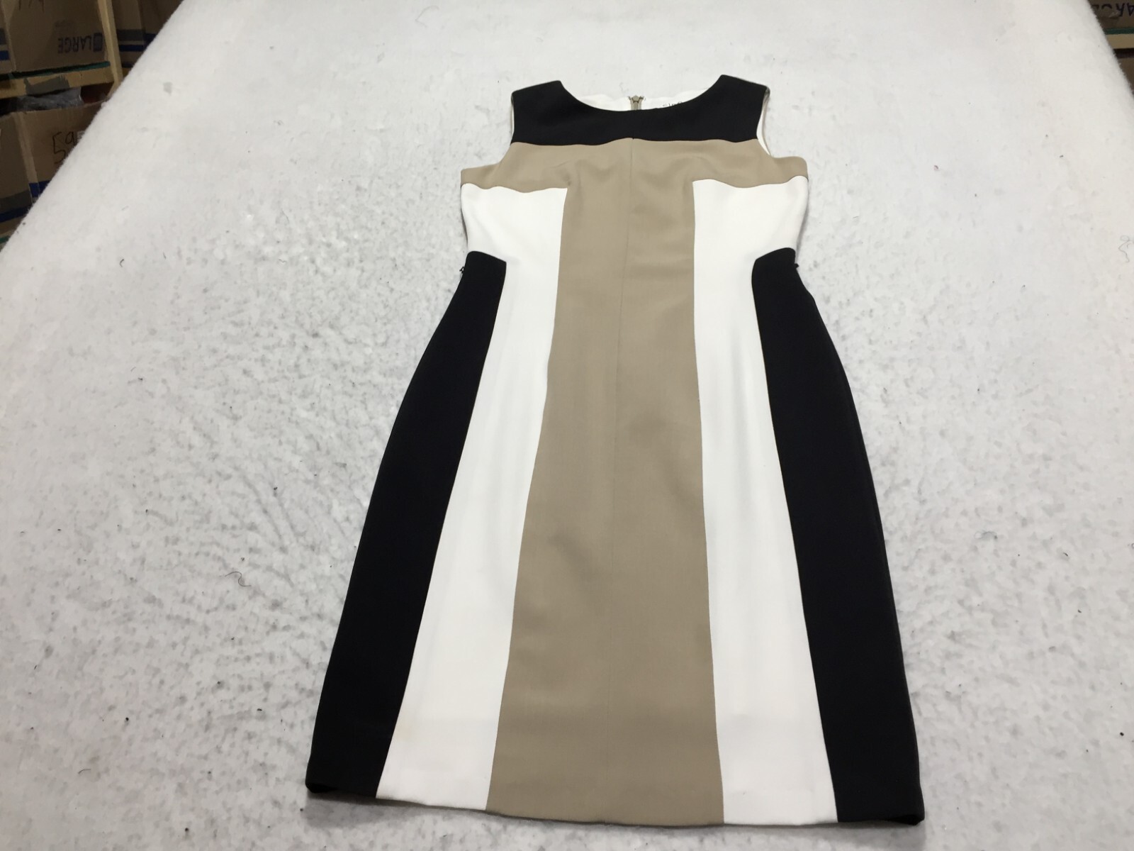 Cleo Dress Womens 6 Brown Black White Striped Zip Sleeveless Crew Neck Lined