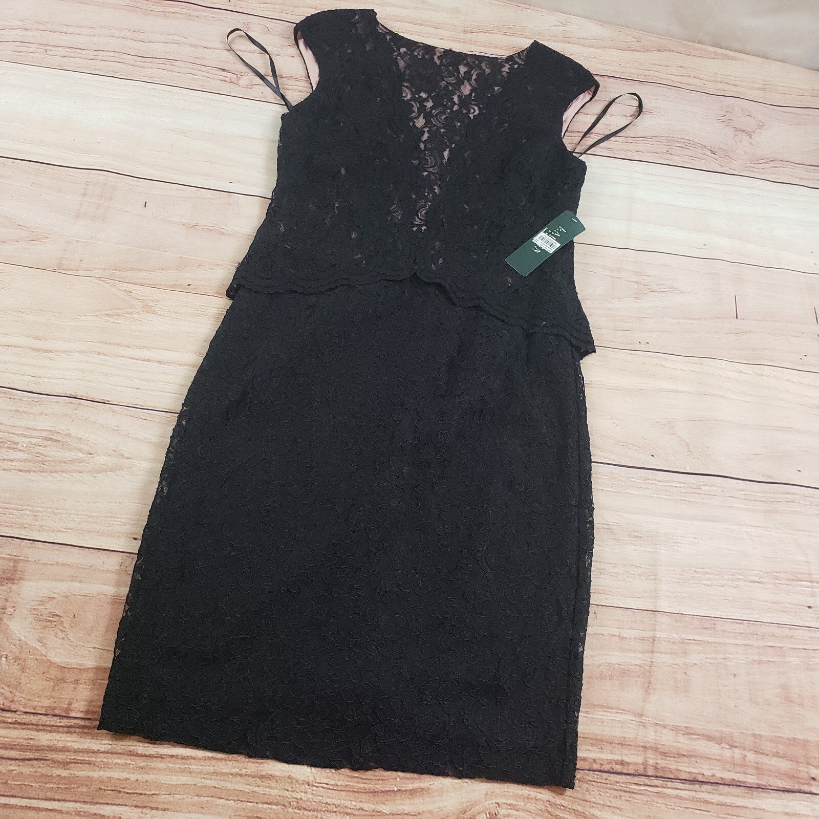 NEW Lauren Ralph Lauren Dress Womens 10 Black Pencil A-line Lace LRL Ladies
