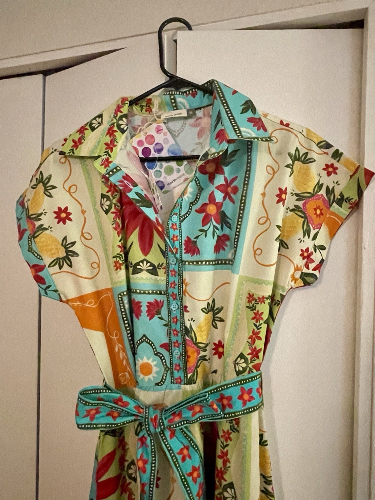 Maude Vivante Spring 2026 Midi Dress NWT Size M Turquoise Orange Floral