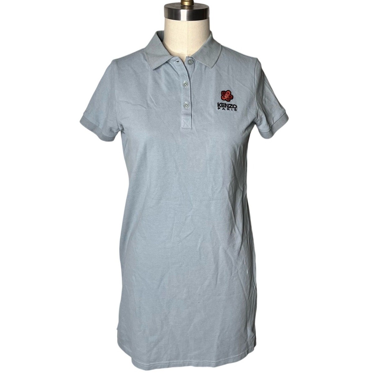 KENZO Paris Boke Flower Cotton Piqué Polo Dress Blue Size Medium