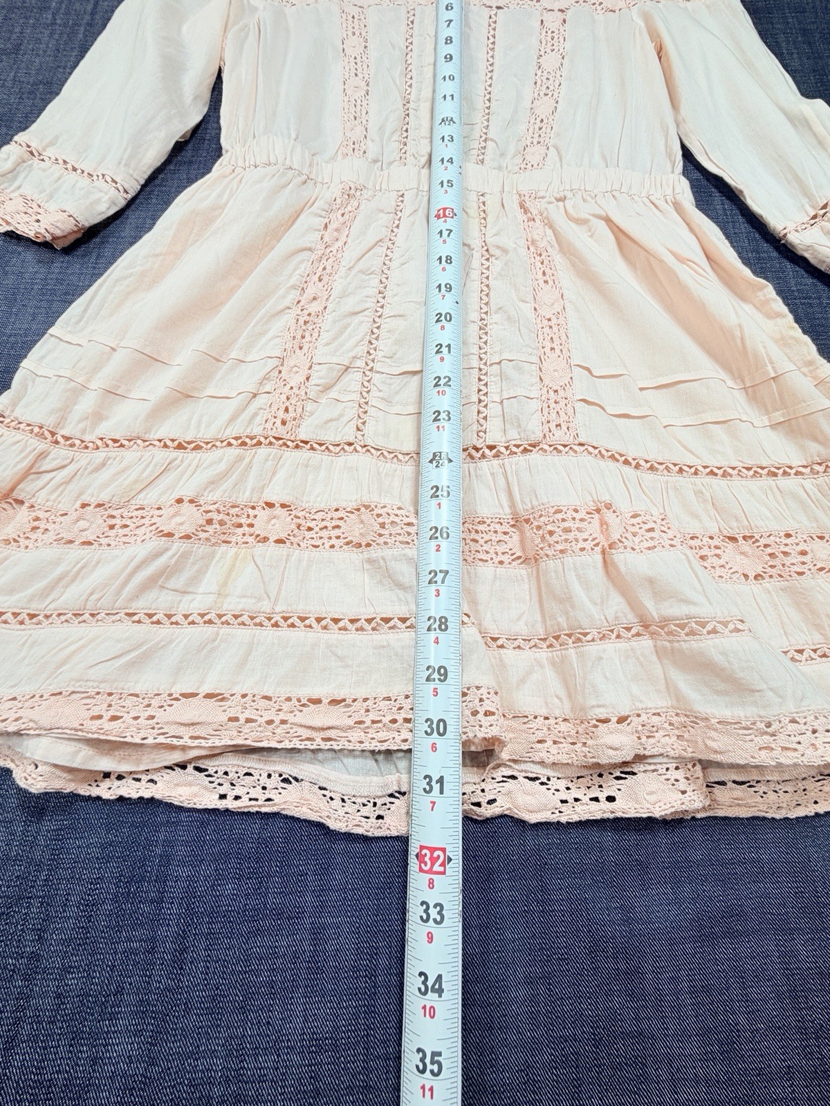 Tularosa Blush Pink Cotton Crochet Lace Inset Long Sleeve Mini Dress Size M