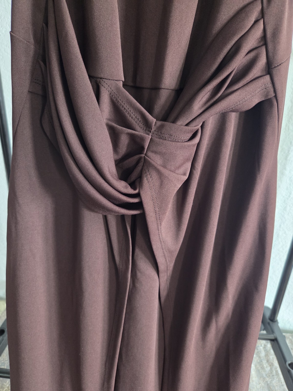 BCBGeneration Brown Solid Knit Maxi Dress 8 Square Neck Draped Stretch Pullover