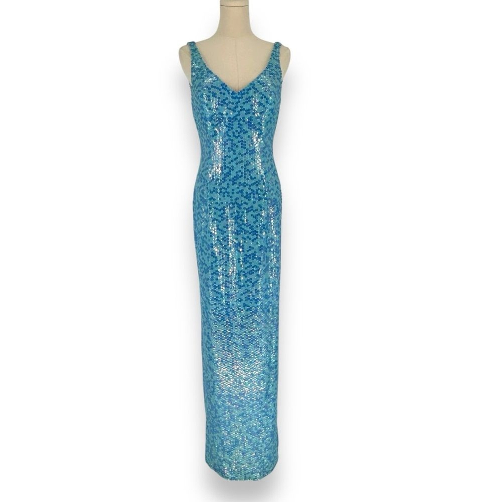 Vintage Y2K Deadstock Cassandra Stone Sequin Evening Gown Dress Mermaid V Neck 8