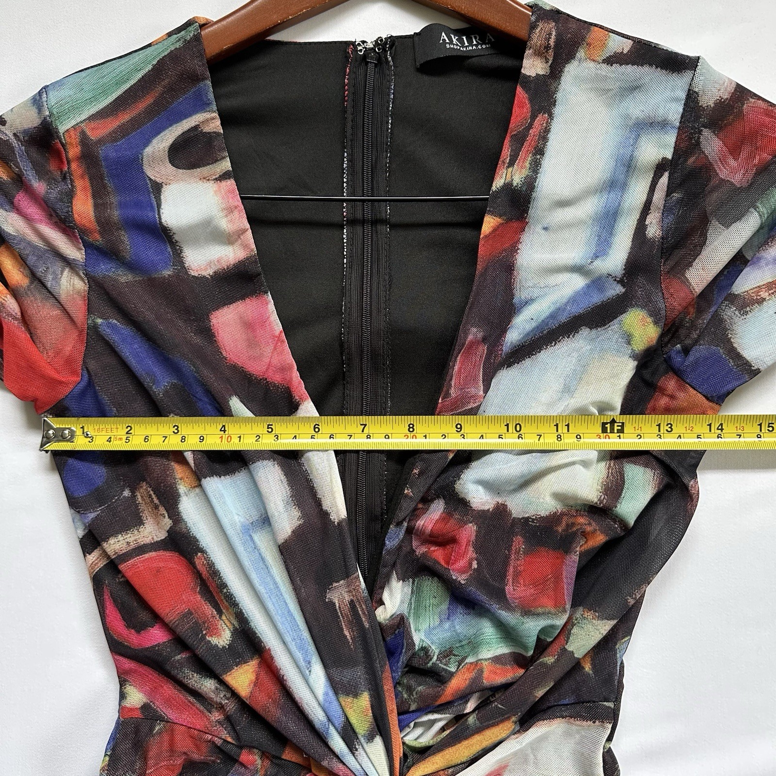 Akira On My Mind Abstract Colorful Plunge V-Neck Bodycon Mini Club Dress Size S