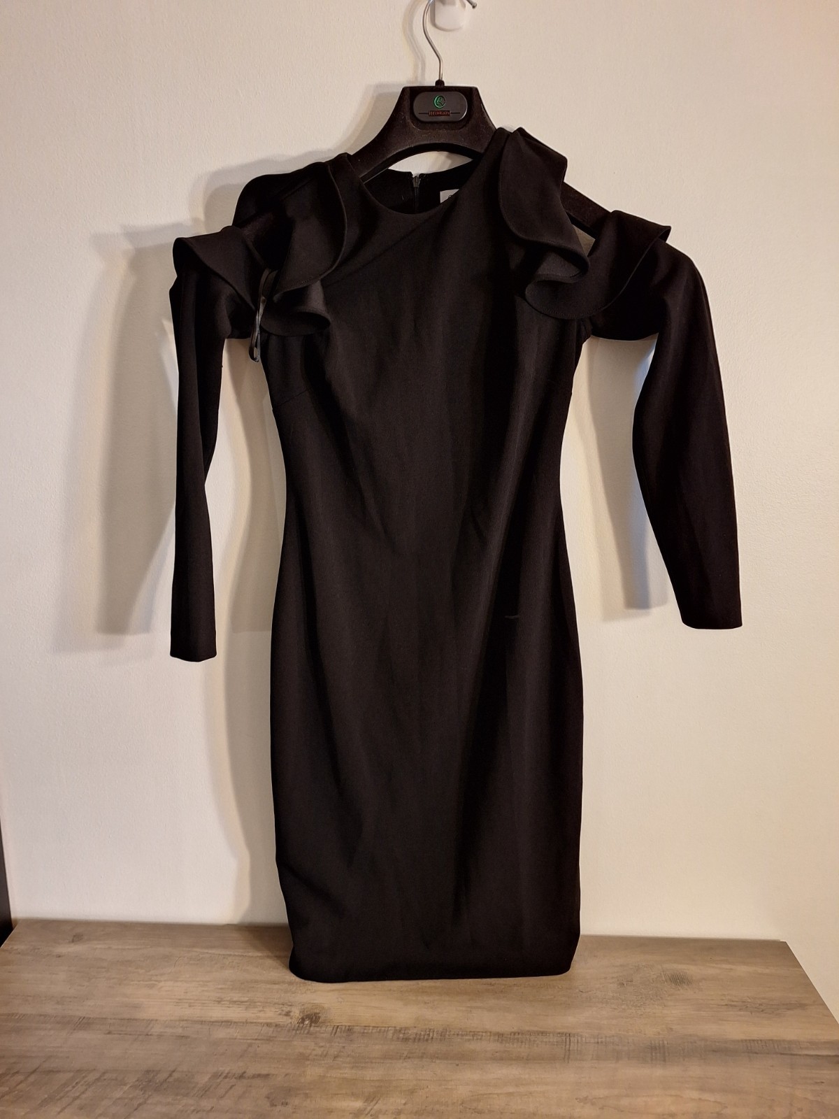 Calvin Klein Black Ruffle Cold Shoulder Long Sleeve Sheath Dress Women’s Size 2