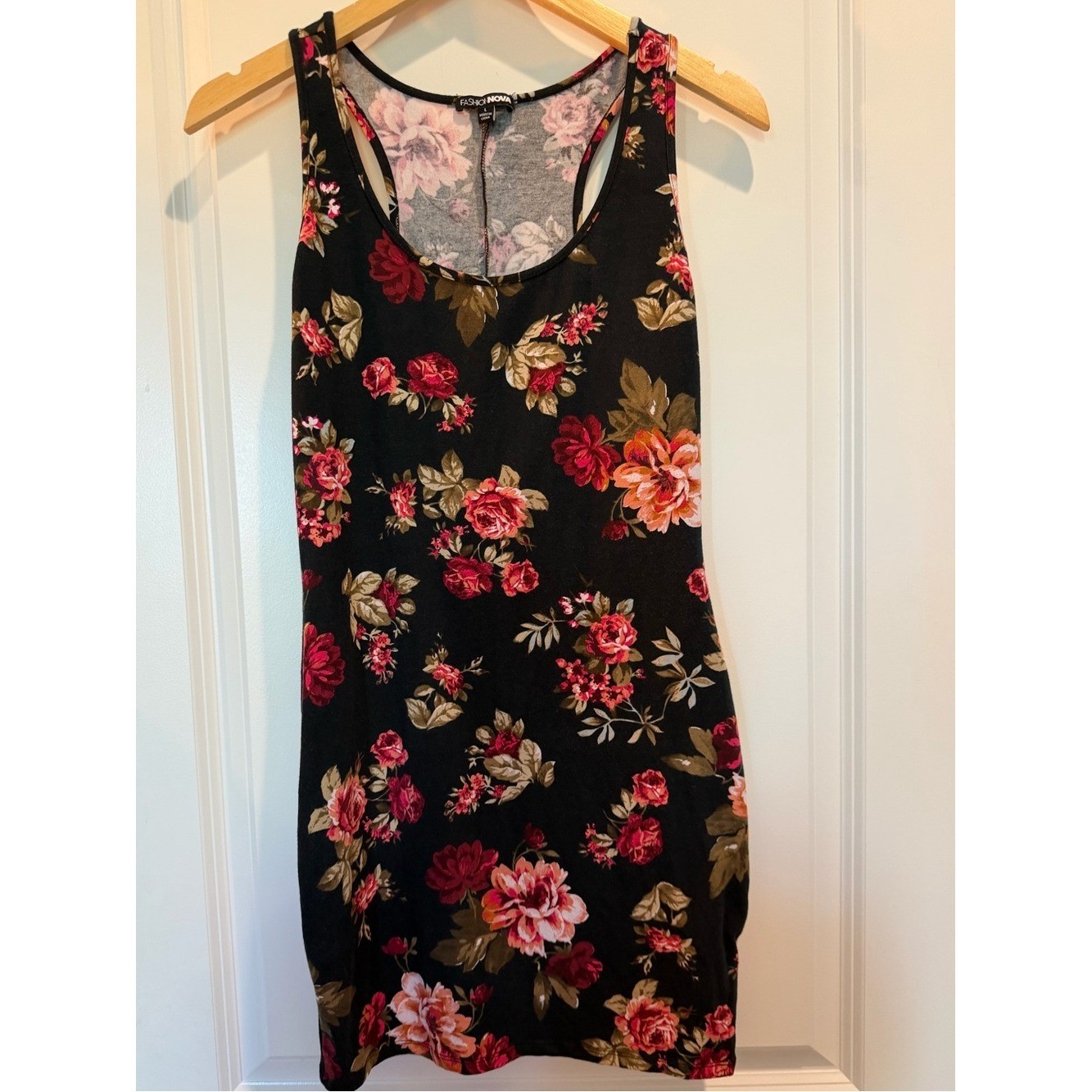 Fashion Nova Floral Bodycon Tank Dress Black Pink Sleeveless Women’s Large