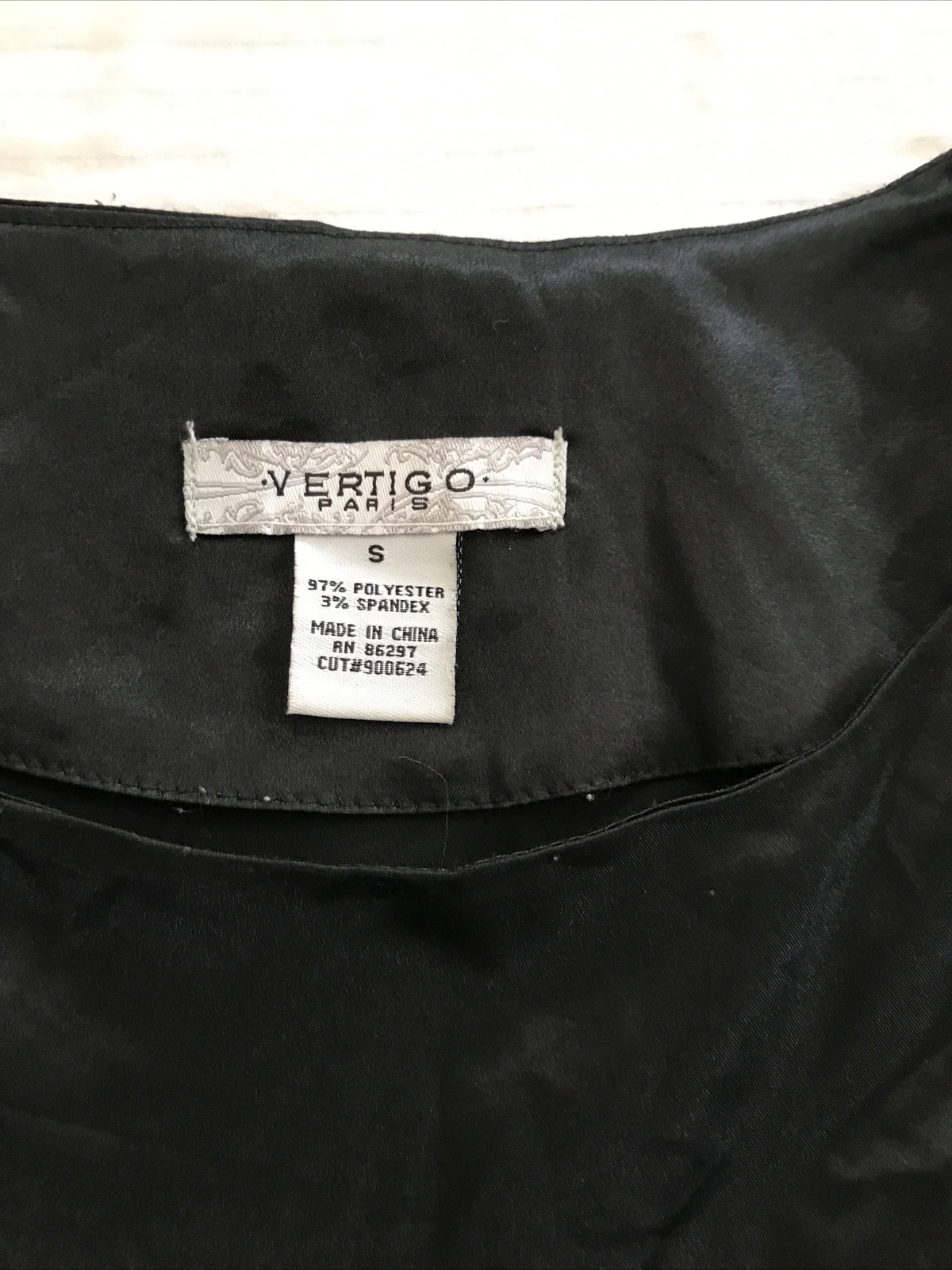 VERTIGO Paris Ladies SMALL stretch Shiny Black Ruffle Sleeve Dress Size Zip