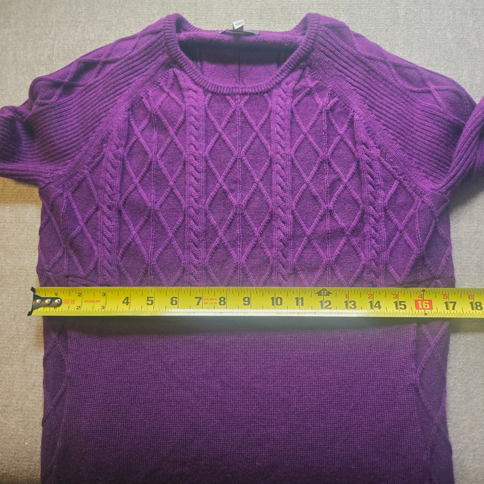 Ibex Womens Purple Merino Wool Cable Knit Long Sleeve Sweater Dress Size L