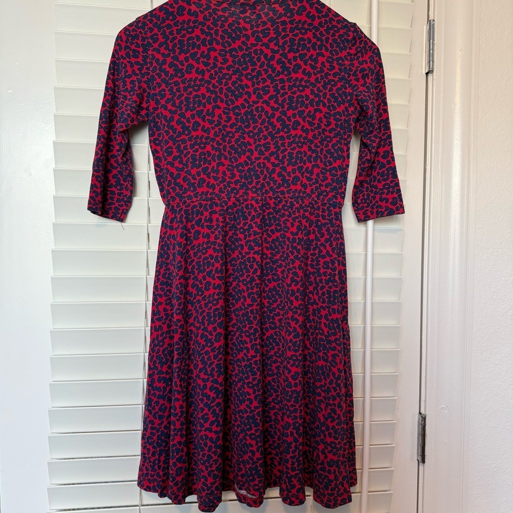 ASOS Red Navy Blue Leopard Print Wrap V-Neck Skater Dress 3/4 Sleeve Size US 4