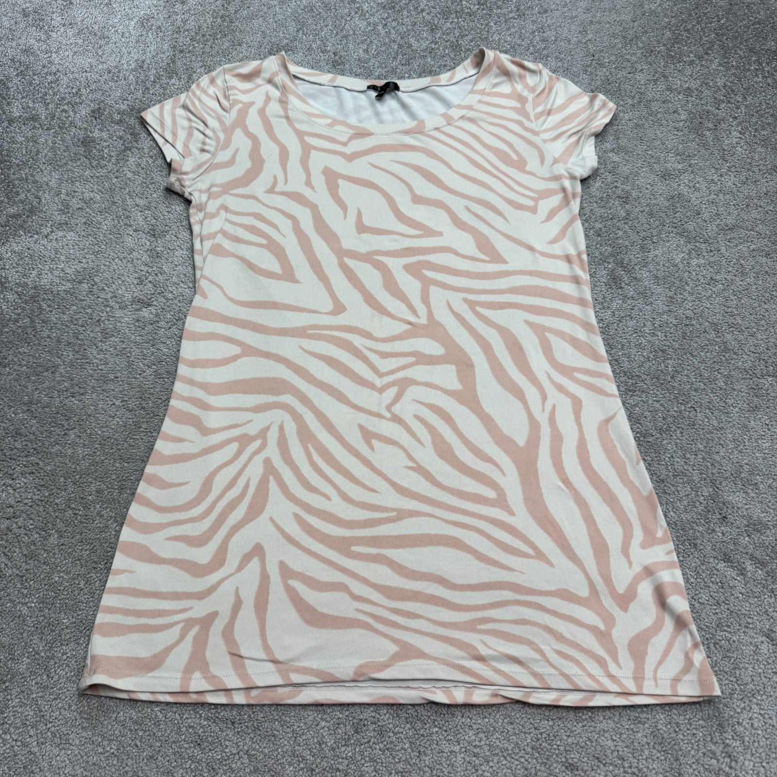 ART Intimates Zebra Mini T-Shirt Dress Womens Medium Beige Animal Print Casual