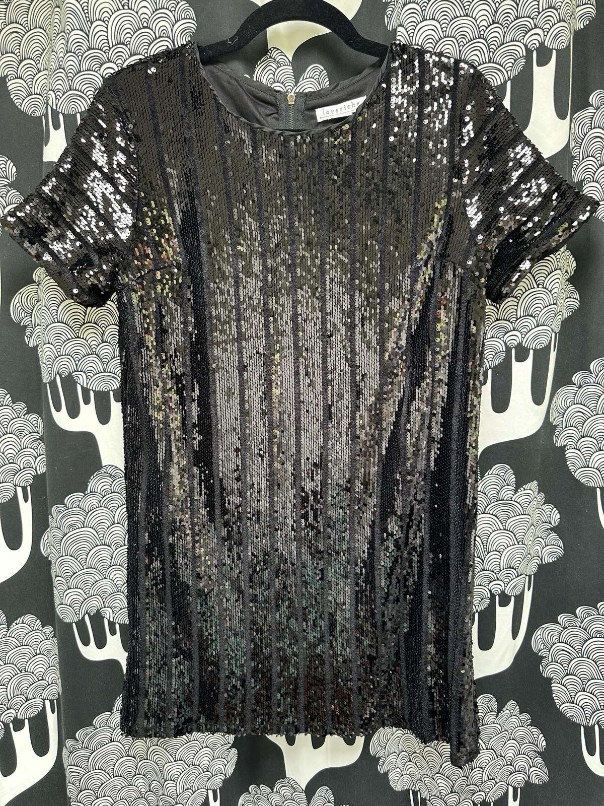 LOVERICHE Black Sequin Mini Dress Short Sleeve Women’s Size Small