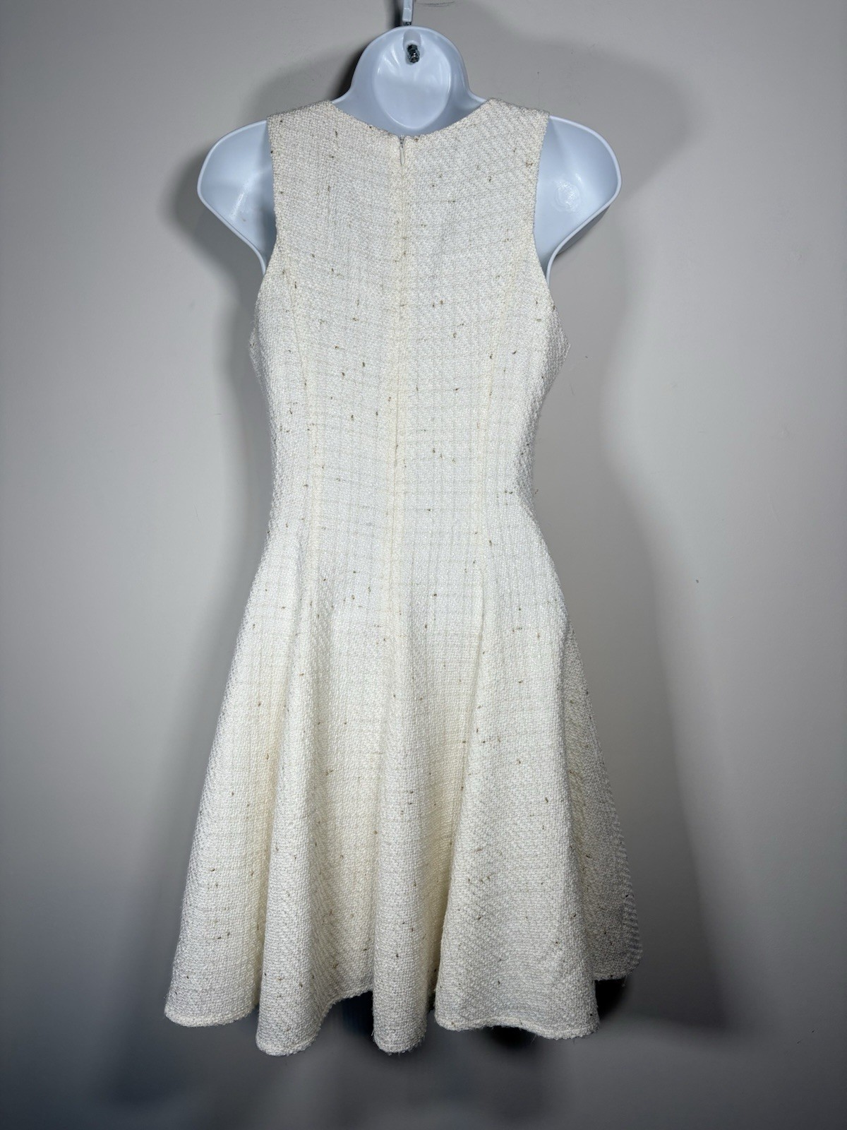 EVERLEIGH Tweed Cream Gold Sleeveless Dress Size Small Preppy Classic Academia