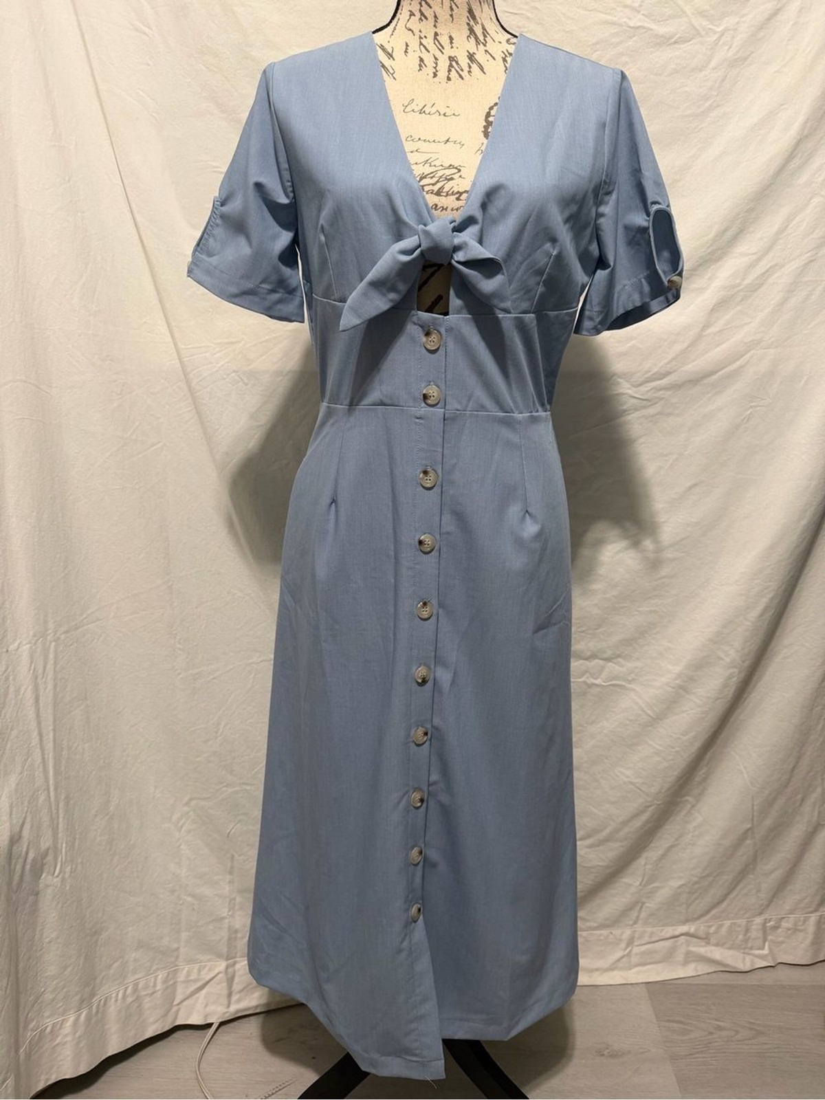 Lost + Wander Powder Blue Tie-Front Midi Dress Size M NWT