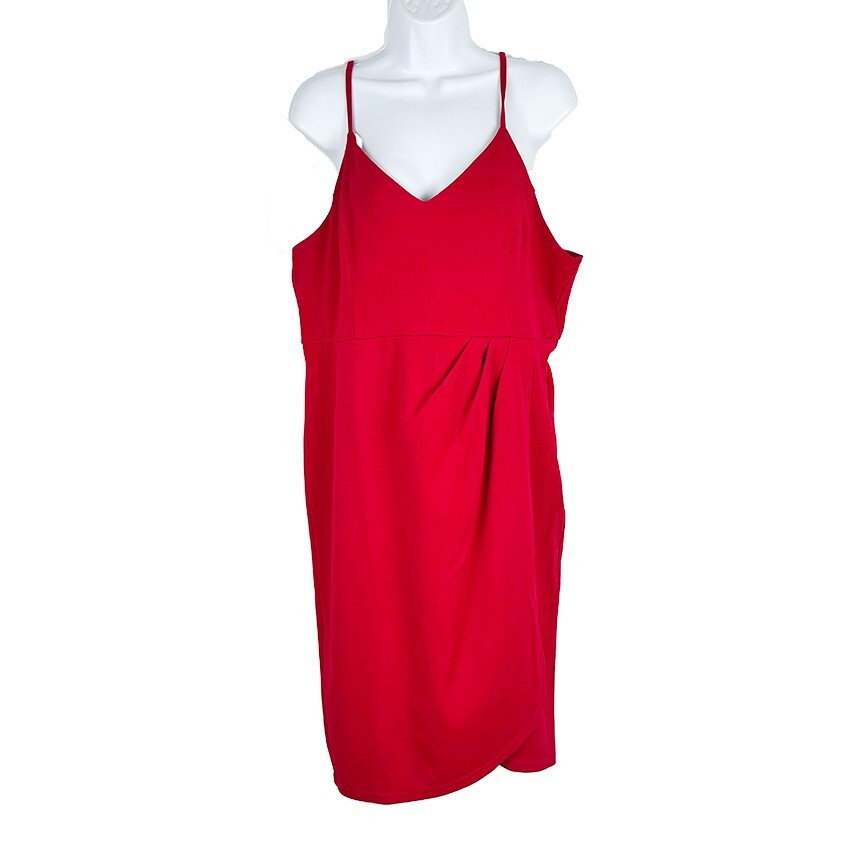 Oten Dress Size XL Red Backless Spaghetti Straps Front Pleated Folds