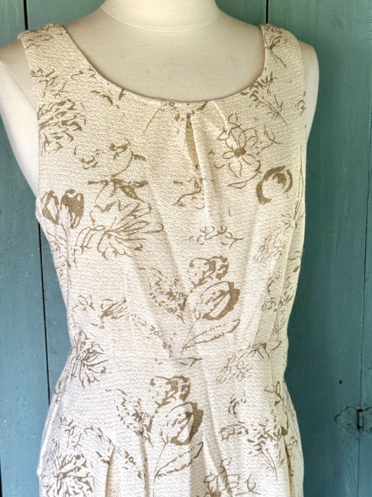 Moulinette Soeurs Sheath Dress Brocade Jacquard Cream Gold Peplum Open Back 6
