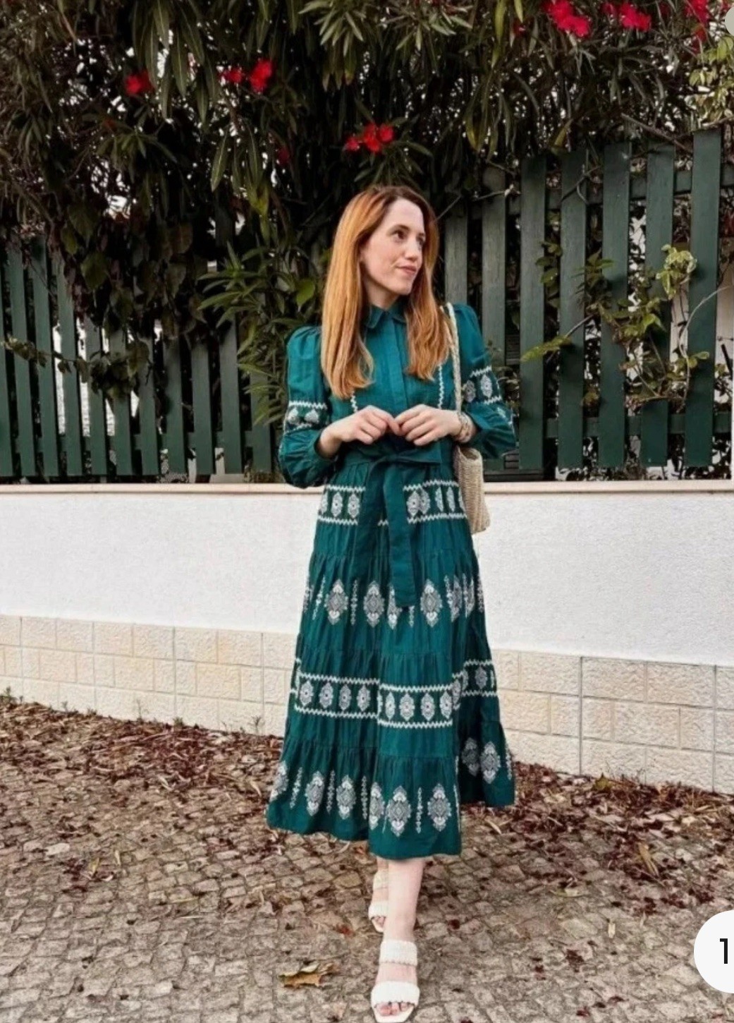 ZARA SS22 GREEN COLLARED MIDI EMBROIDERED DRESS RUFFLED HEM SIZE M 6895/051