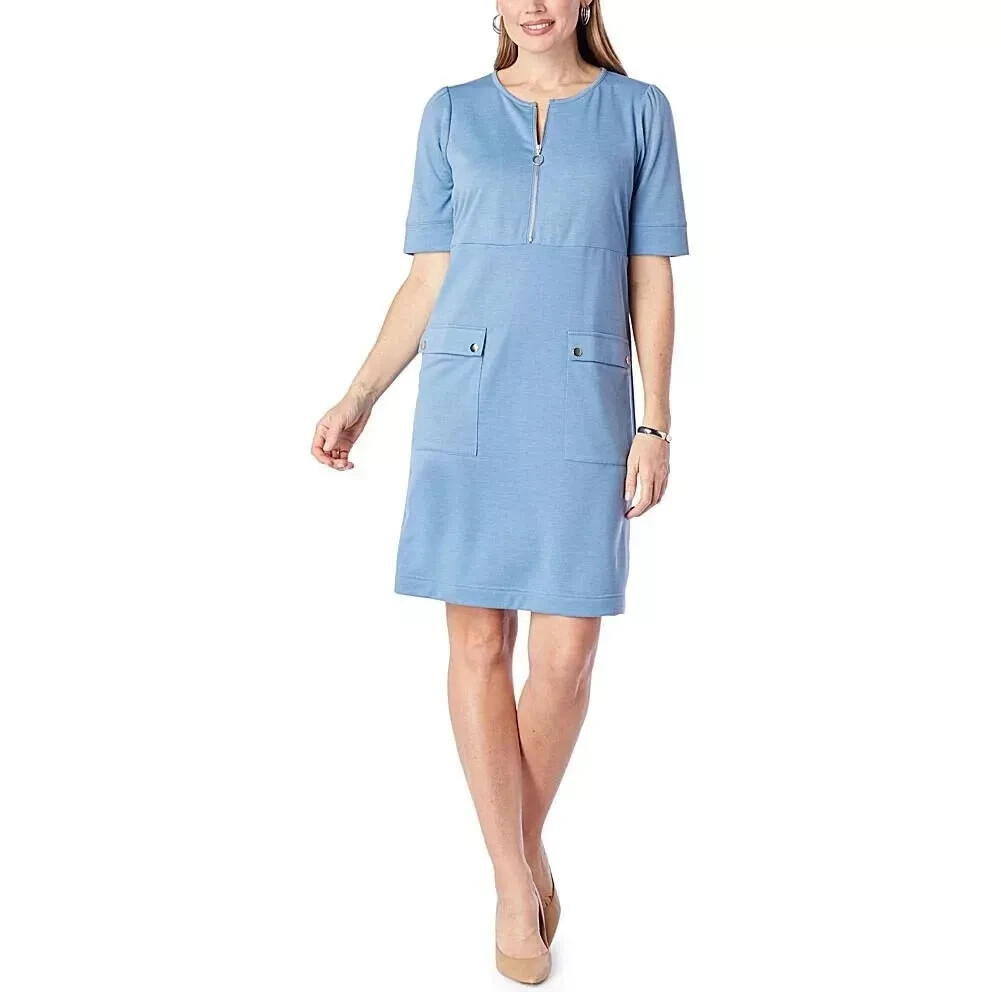 DG2 by Diane Gilman DG Downtime French Terry Dress with Pockets,Blue , S