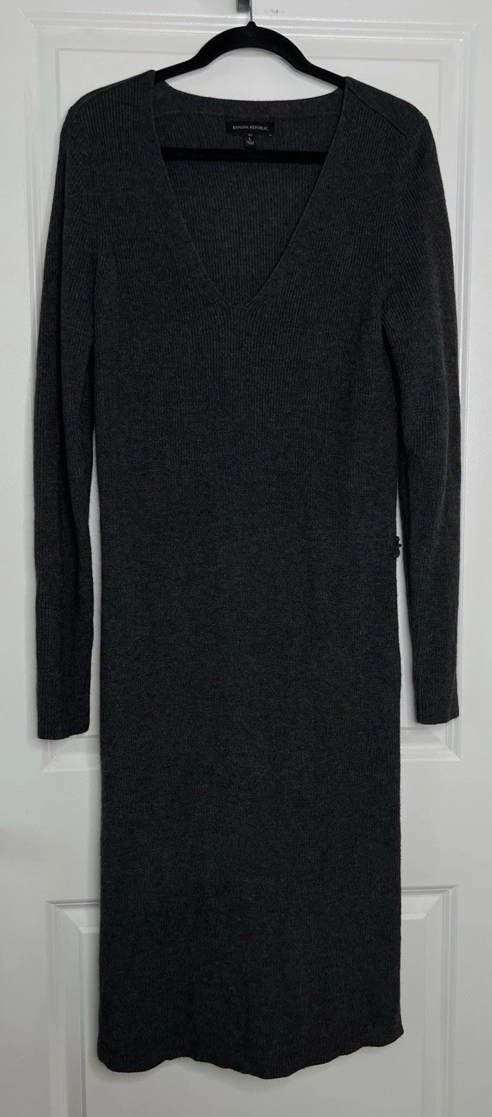 Banana Republic Women’s Large Tall Gray Merino Wool Blend V-Neck Sweater Dress