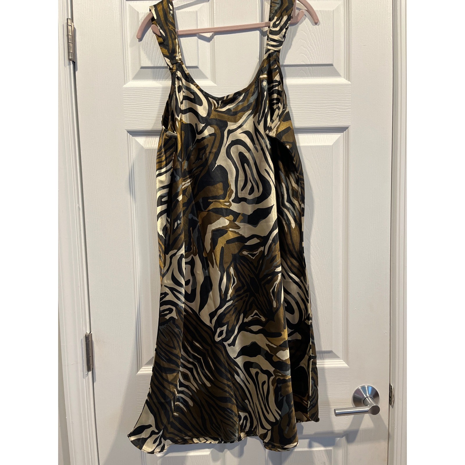 Winlar Zebra Animal Print Satin Slip Dress Brown Tan Black Sleeveless 1X