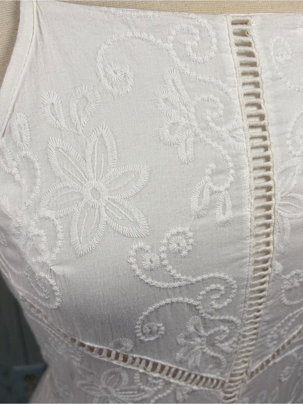 ALTAR’D STATE Embroidered 100% Cotton Asymmetric Fit & Flare White Dress, Large