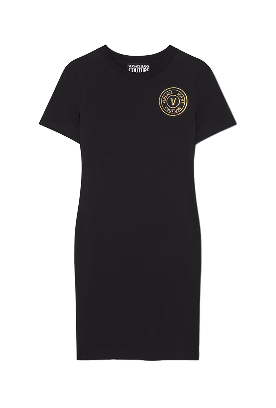 Versace Jeans Couture Black T-Shirt Dress with Gold Crest Logo