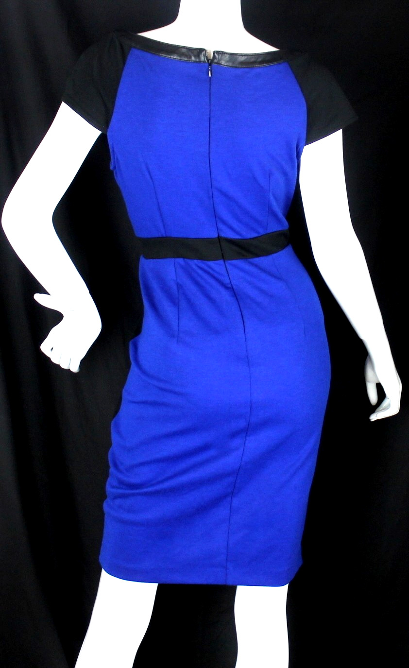 {ICE} Dress Colorblock Sz. 10 Blue & Black Sheath Stretch Knit Sleeveless
