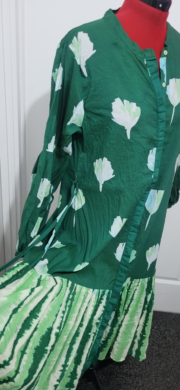 Zudio Emerald Green/ White Cotton Mix Shirt Dress 18-20 3xl Tye Dye Boho,Festiva