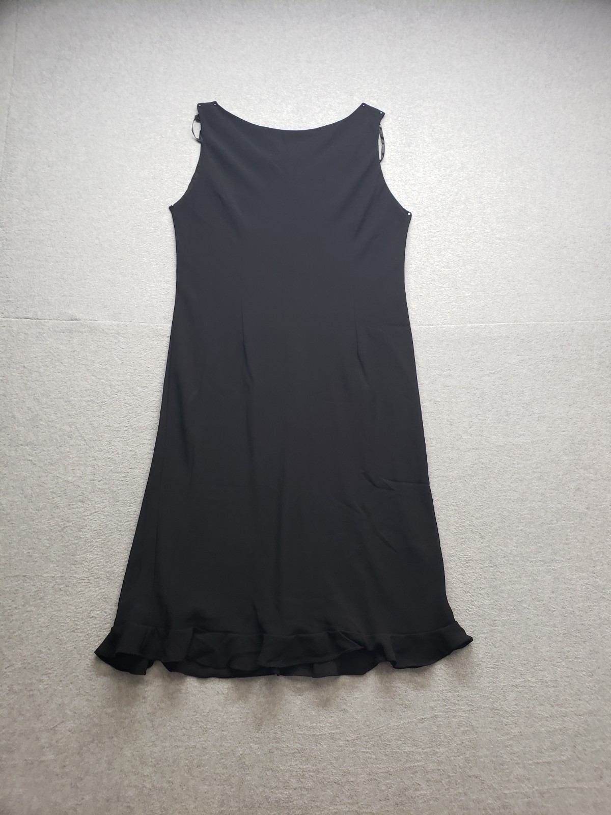 Studio I Women Dresses 16 Black Round Neck Sleeveless Ruffled Hem Logo Outdoor