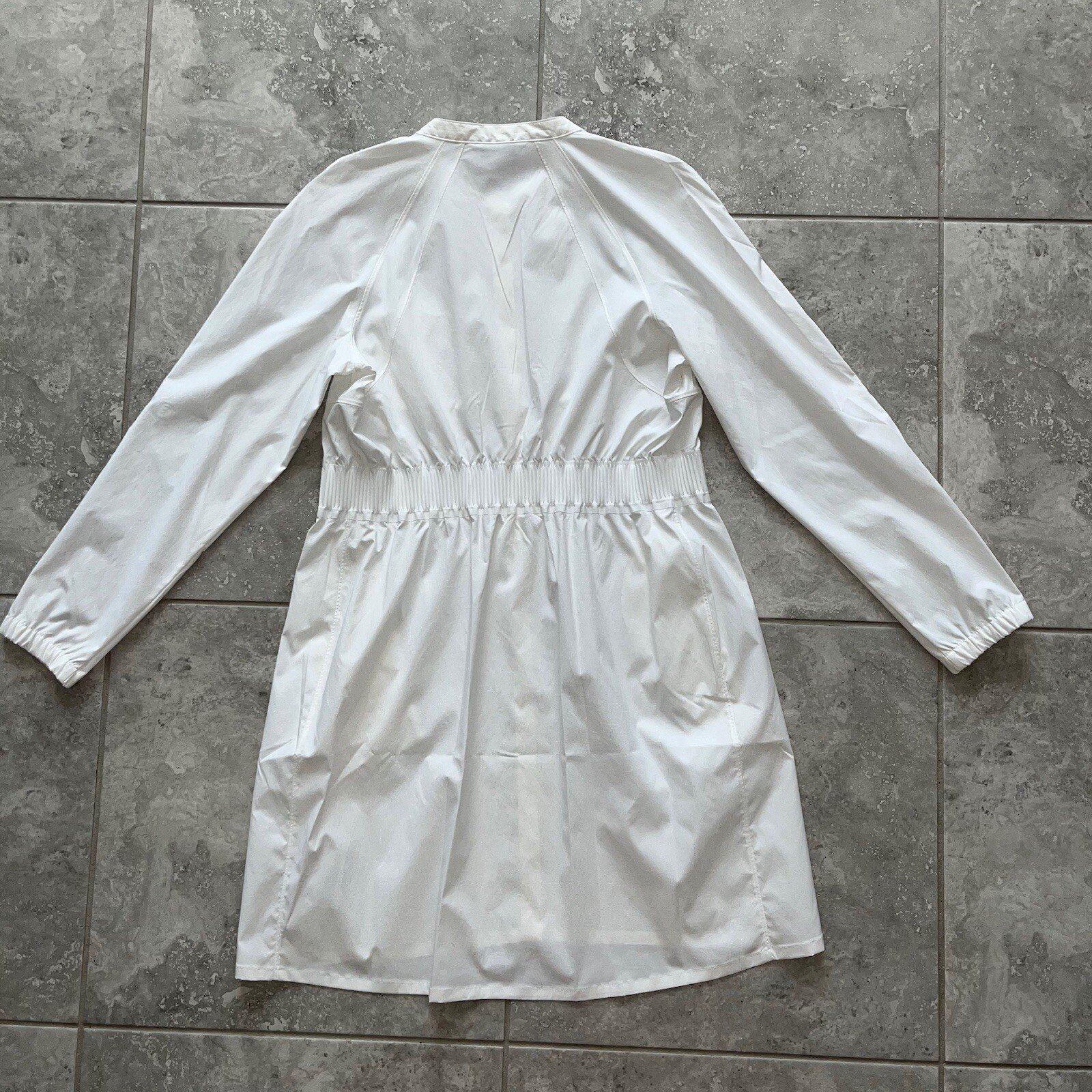 Athleta White Long Sleeve Button Shirt Dress Midi Cinched Waist Pocket M New