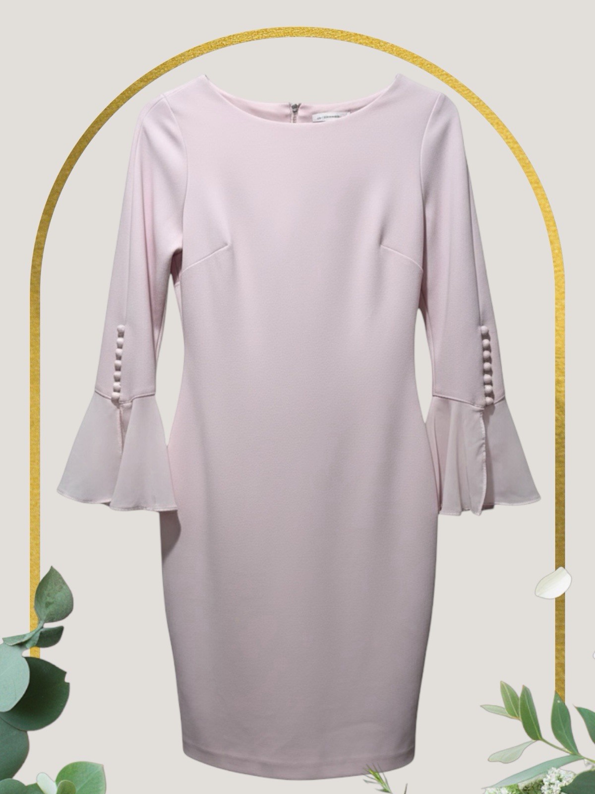 Calvin Klein Bell Split Sleeve Sheath Aline Midi Dress Blush Pink Party 6P