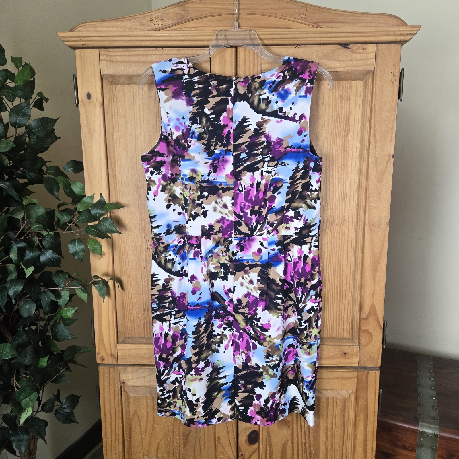 SOHO Apparel Dress 16 Womens Multicolor Abstract Faux Wrap Sleevless Lined