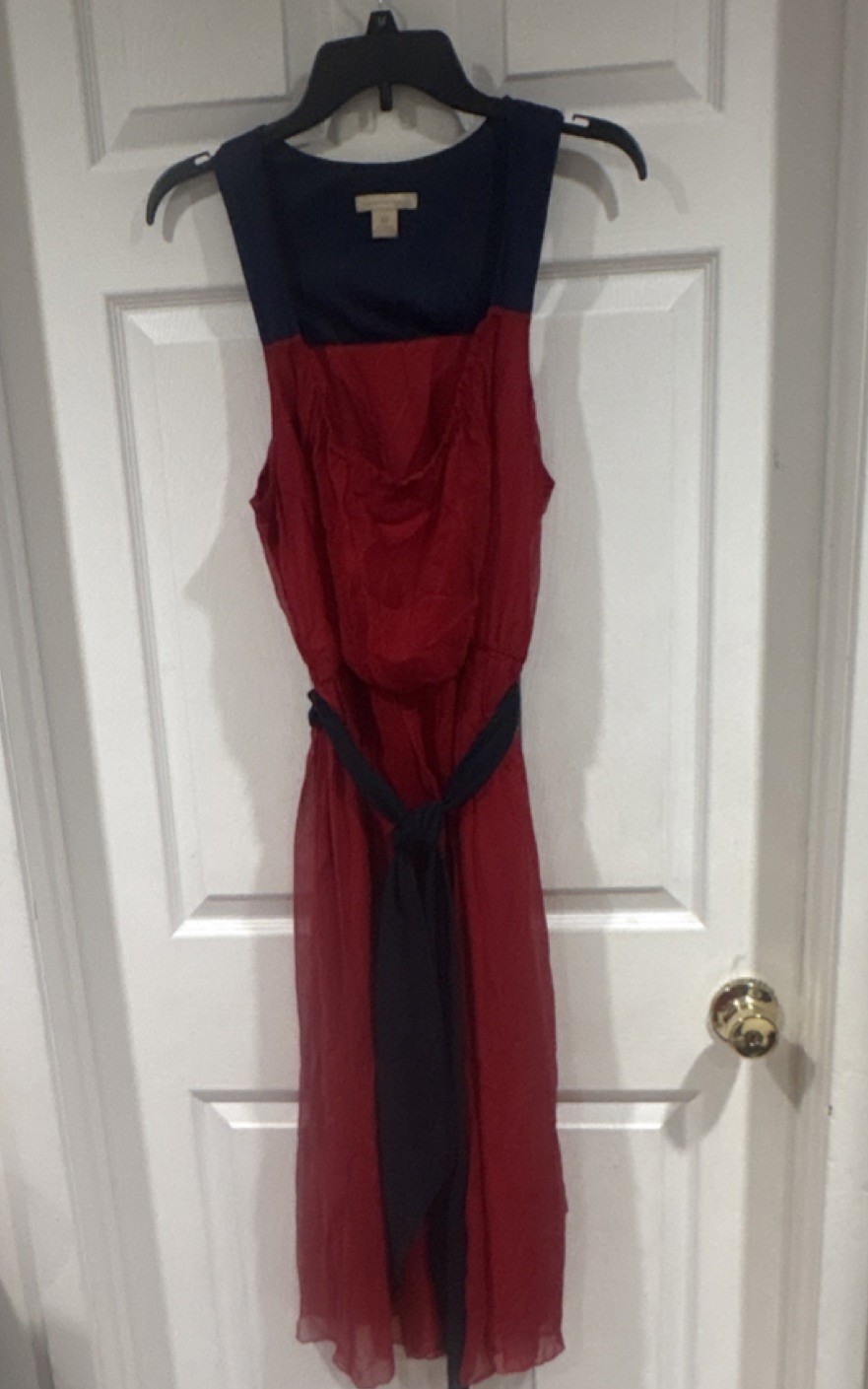Jonathan Martin Women’s Red Navy Blue A-Line Dress Sleeveless Long Size 14