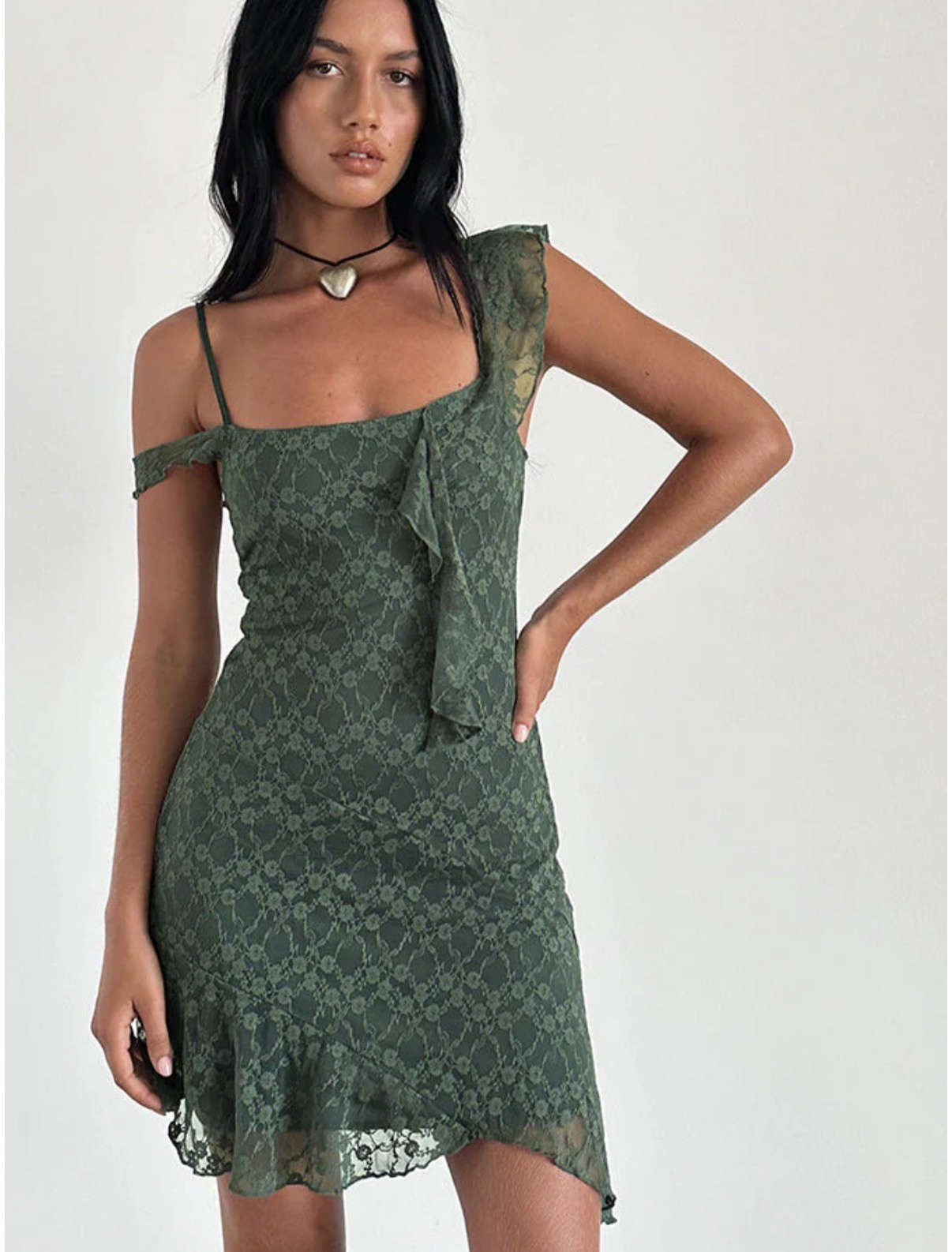 Motel Rocks Jati Mini Dress In Sage Green Canina Rose Lace Size Medium