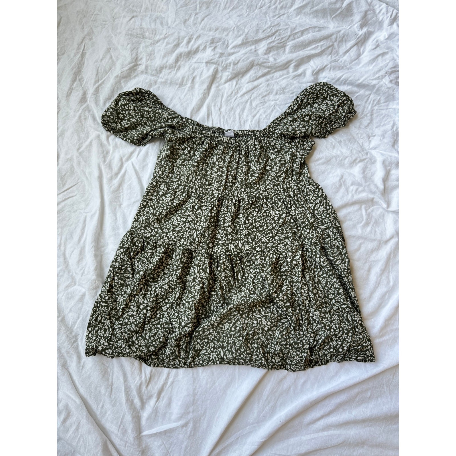 Old Navy Babydoll Mini Dress Off Shoulder Women’s XS Petite Olive Green Floral