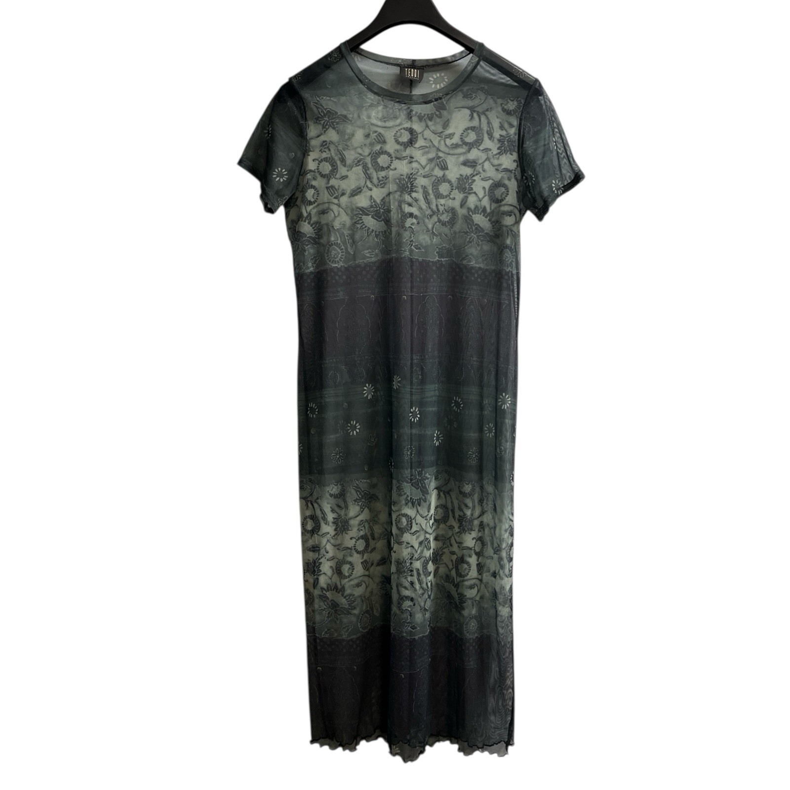 Teddi Womens Dark Green Floral Sheer Mesh Maxi Dress Size S Witchy Grunge Fairy
