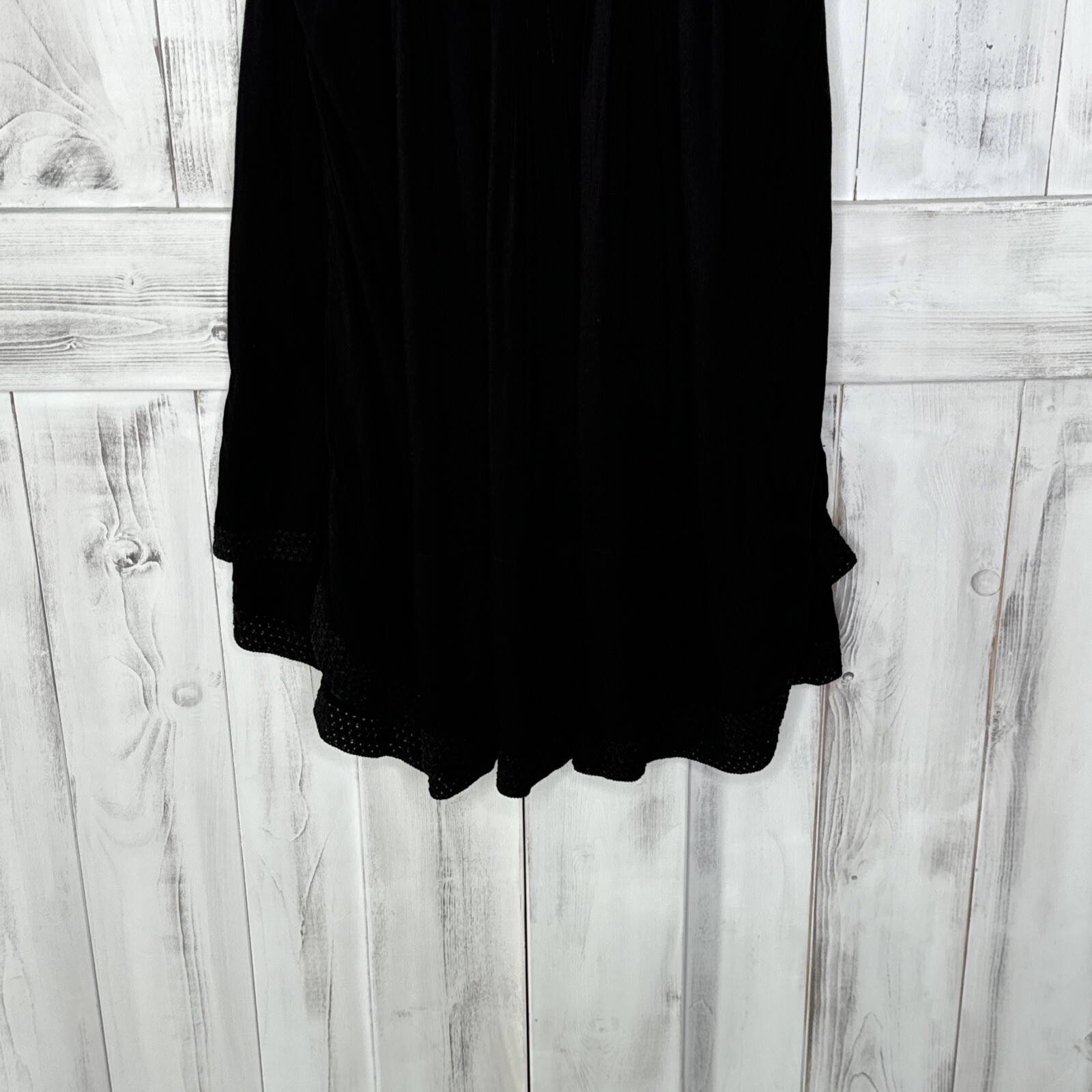 POUPETTE ST BARTH BLACK CROCHET SASHA PLEATED FLUTTER SLEEVE BOHO MINI DRESS S
