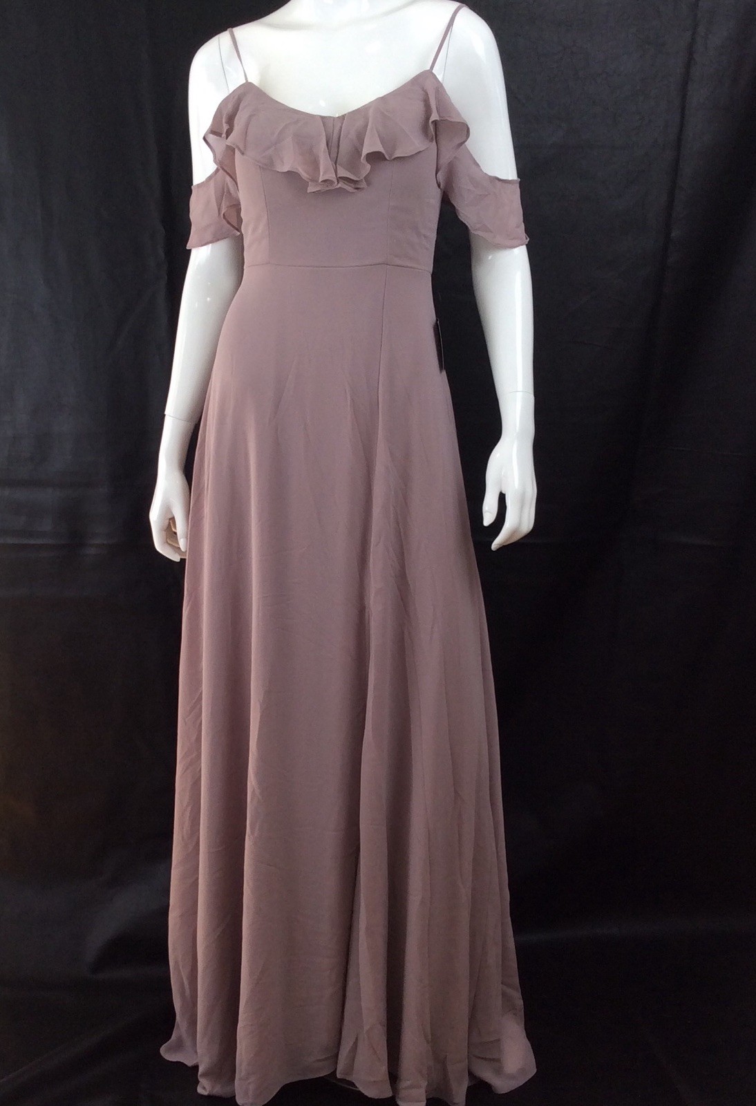 Soieblu Mauve Chiffon Cold Shoulder Ruffle Maxi Dress Formal Wedding Fairycore S