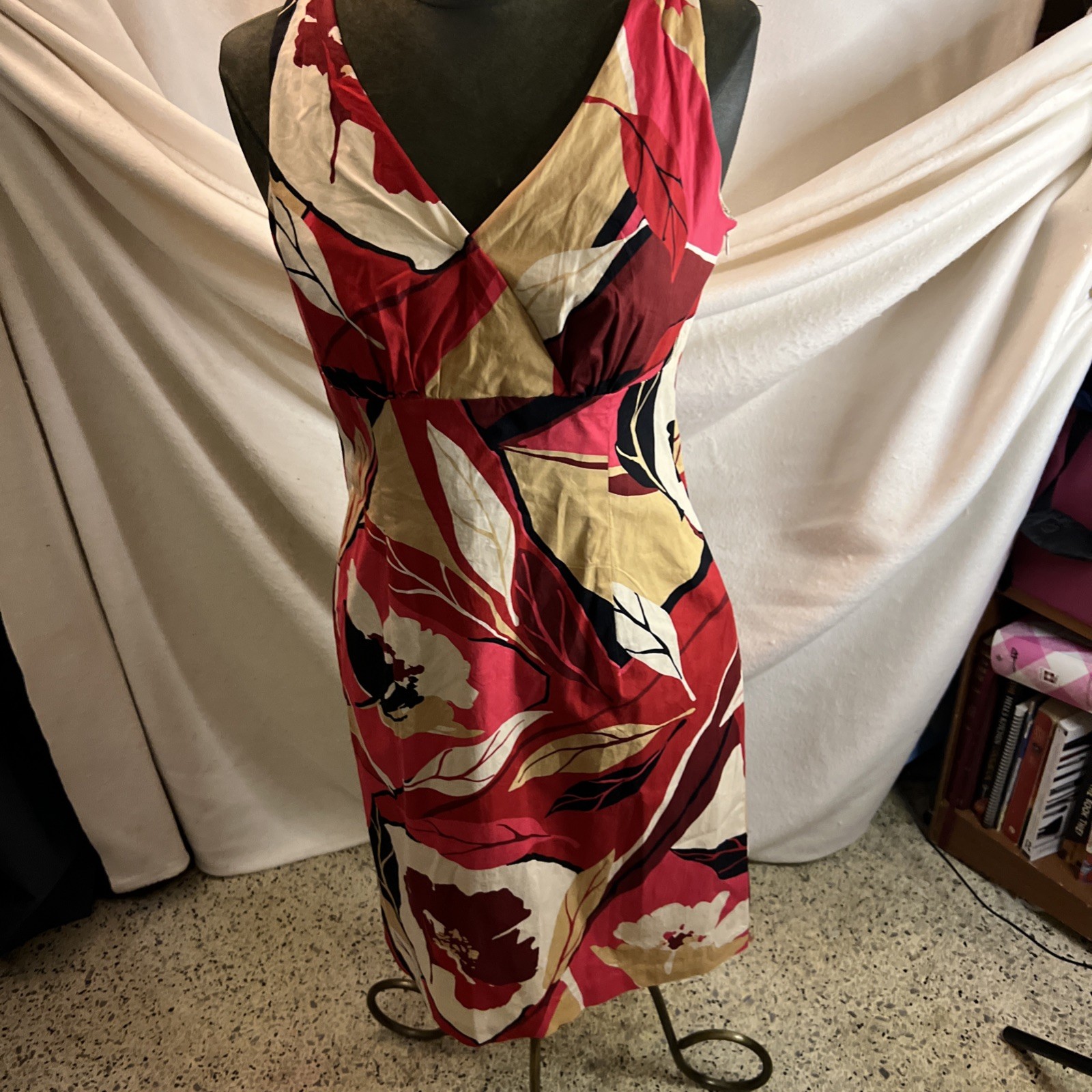 Suzi Chin for Maggy Boutique Sz 10 Stretch Tank Dress Abstract Floral Leaf