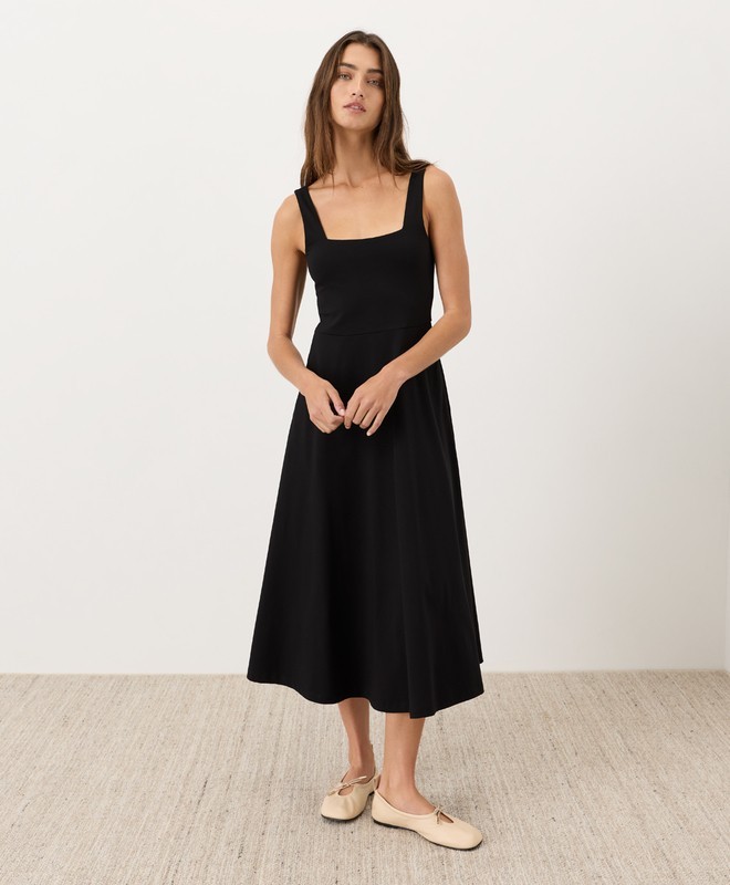 Pact Organic Cotton Square Neck Fit Flare Dress Knee Length _ SHIP FROM US