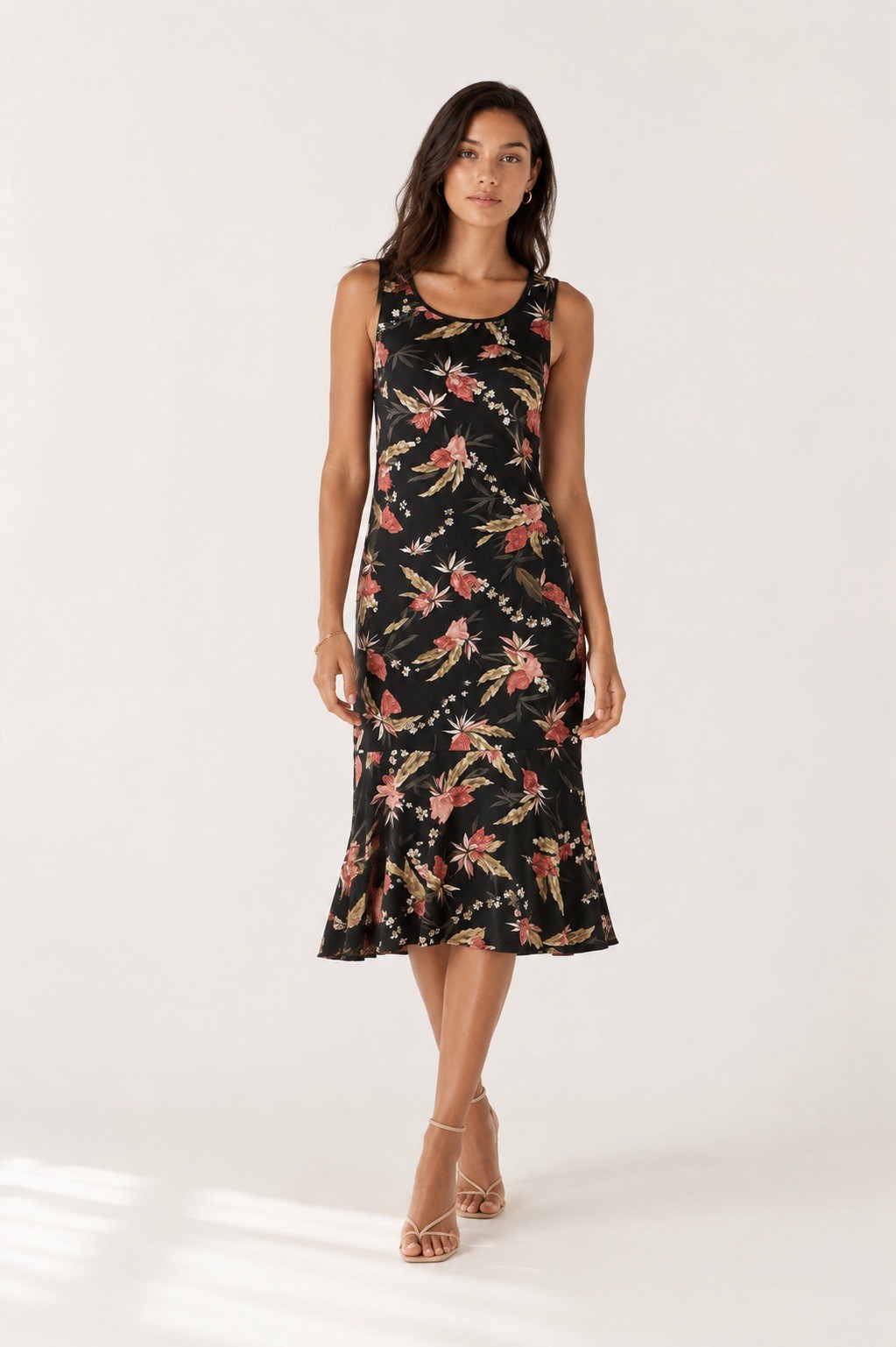 Iolani Classics XS Hawaiian Tropical Resort Floral Midi Dress Aloha
