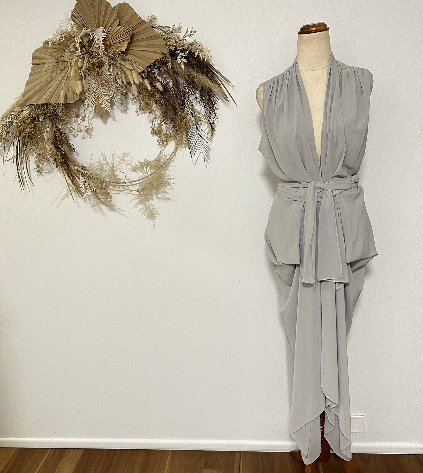 CARLA ZAMPATTI WATERFALL DRESS Light Blue/ Grey Event Party Cocktail Size 8