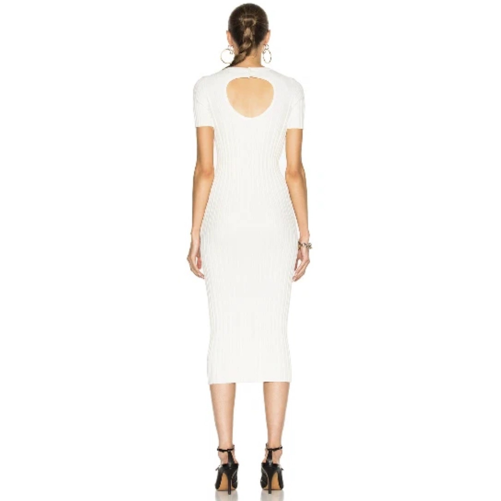 Helmut Lang White Ribbed Knit Keyhole Bodycon Midi Dress Baddie Minimalist XS