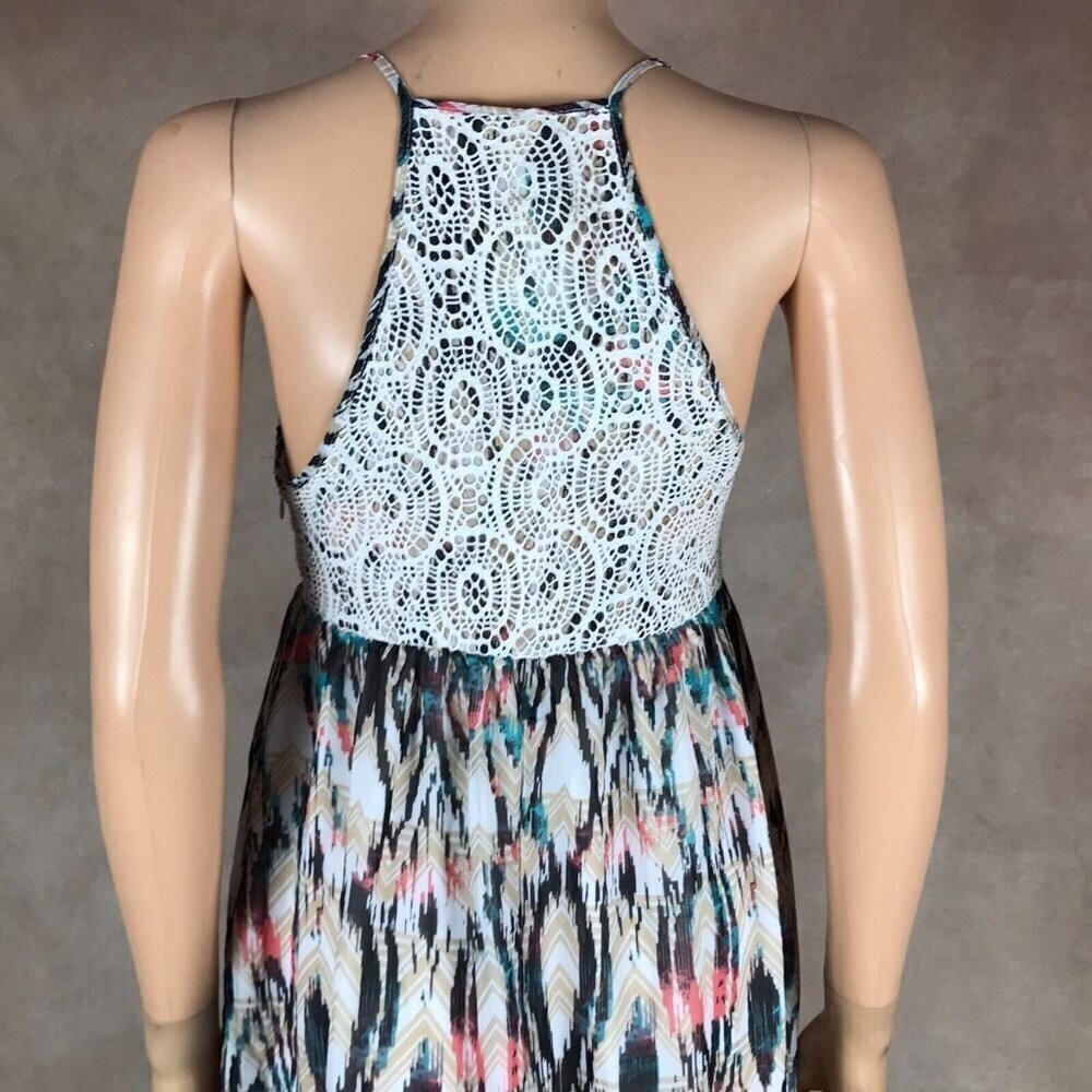 Belle Du Jour Juniors’ Multi-Color Printed Crochet-Trim Maxi Dress NWT Medium