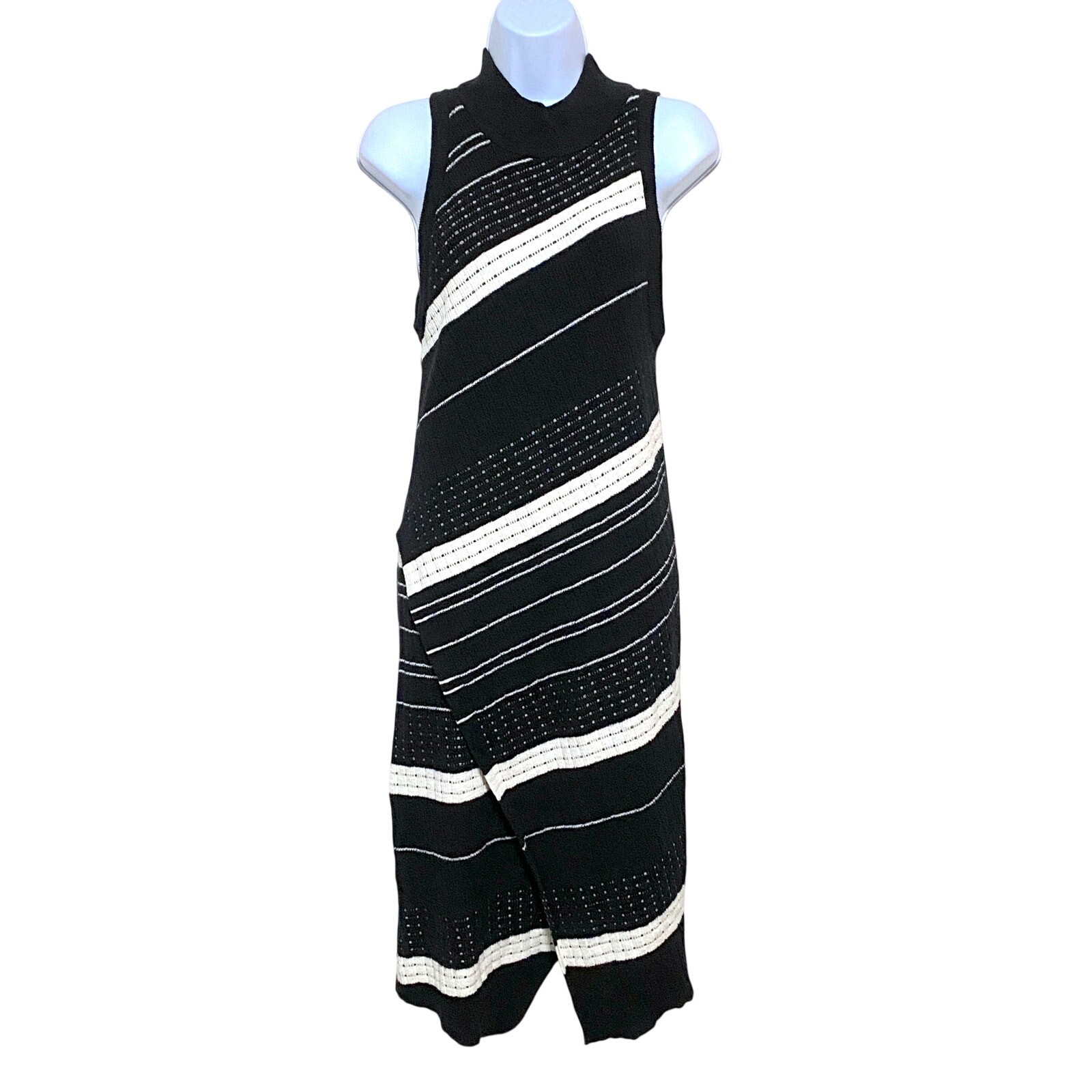 Anthropologie MOTH Dress Velda Black White Asymmetric Stripe Mock Neck S NWT