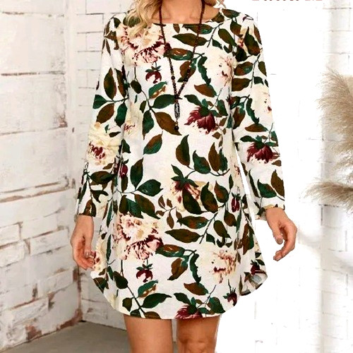 CELLABIE France Sz M Peonies Roll Sleeve Linen Like Short Shift Dress NWT