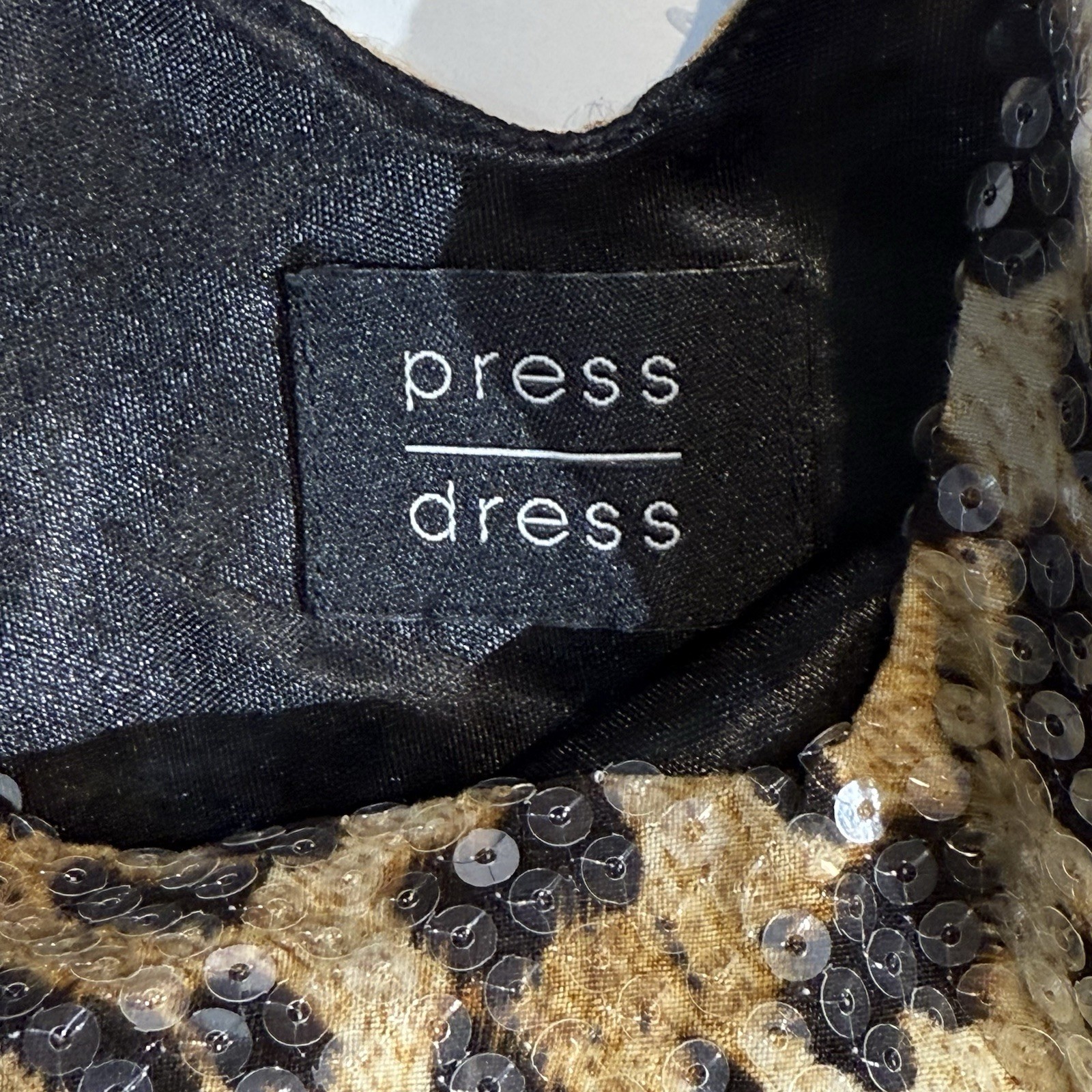 NWT- Women’s “PRESS Dress” Leopard Print Sequins Mini Dress-Sleeveless. Festival