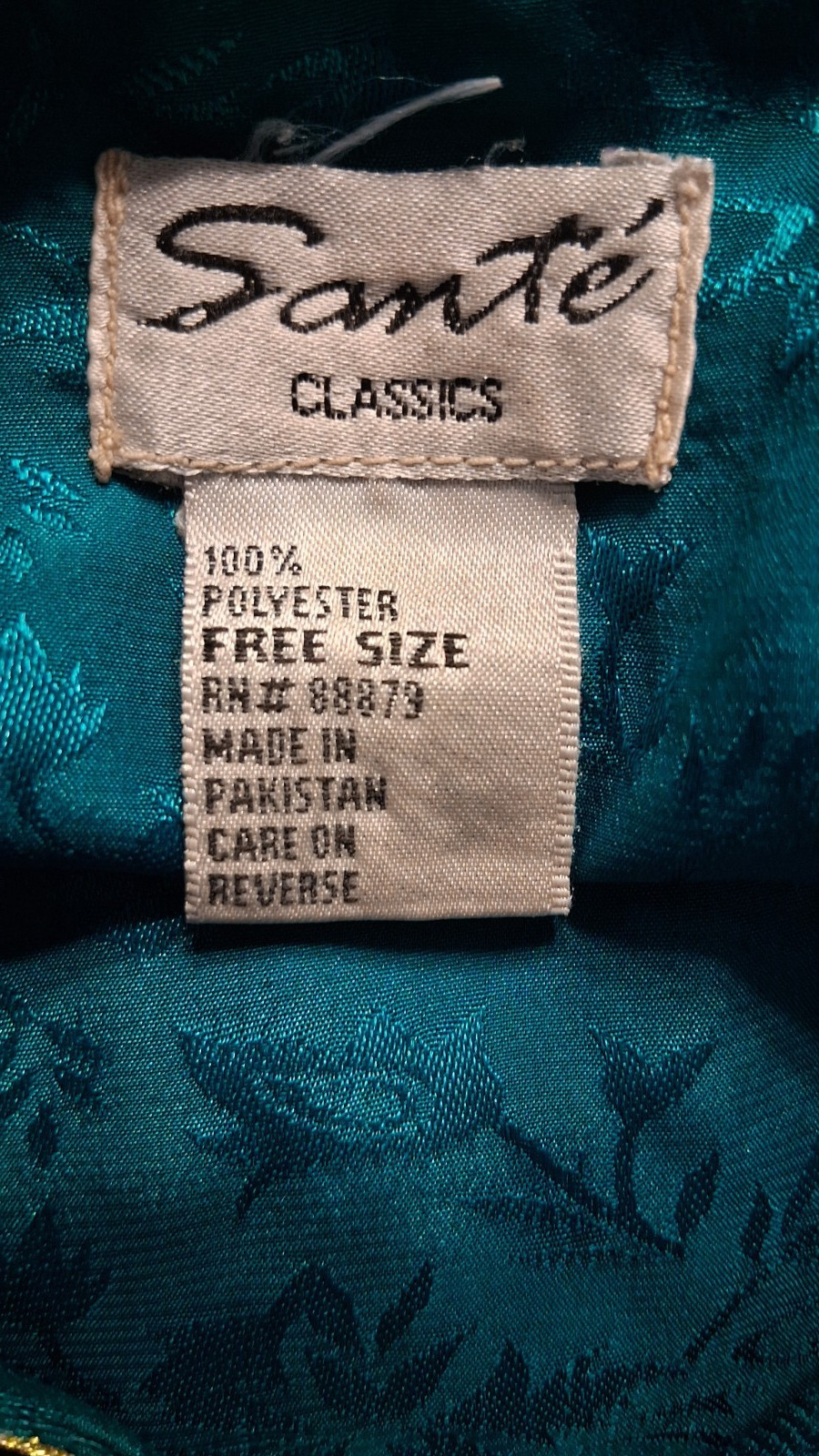 Sante’ Classics Blue-Green Brocade Caftan Embroidered and Beaded One Size