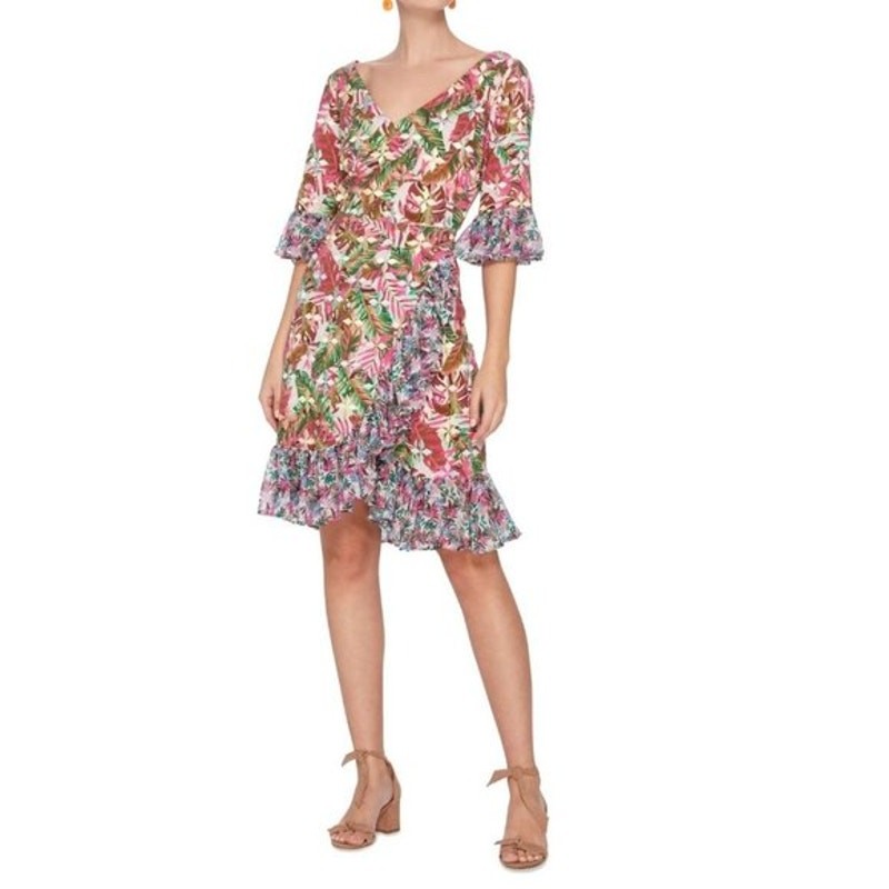 All Things Mochi Philippa Floral Ruffle Faux Wrap Dress