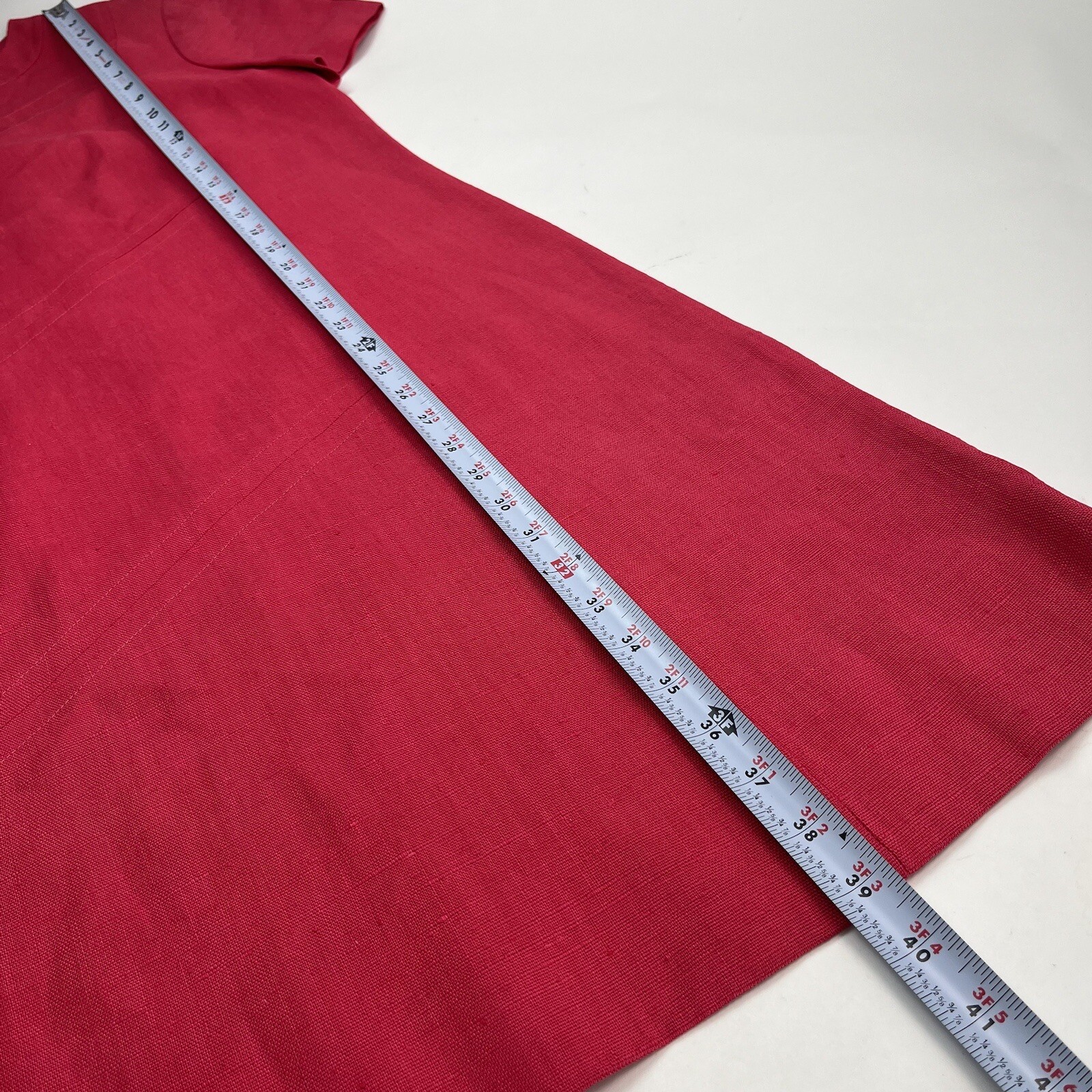 Vintage Arthur Linen Shift Dress M Red Ireland Classic Minimalist Irish 60s