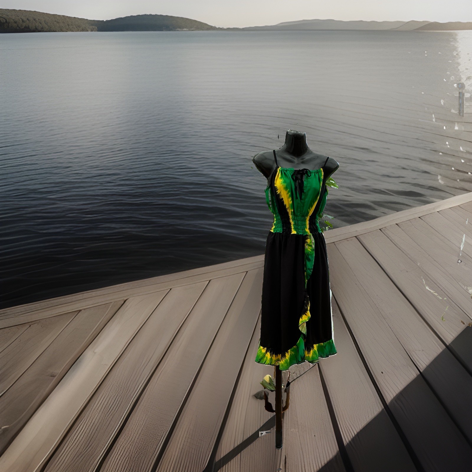 NEW ARRIVAL…Handmade JAMAICAN FLAG PRINT Maxi DRESS…12-14